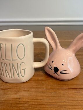 Rae Dunn Magneta Collection, Hello Spring Mug and  Bunny Ears mug topper